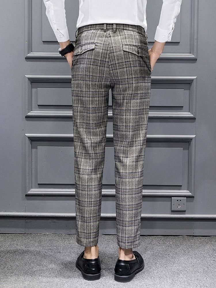 Plädtryck Pencil Byxor Fall Dragkedja Herr Casual Byxor