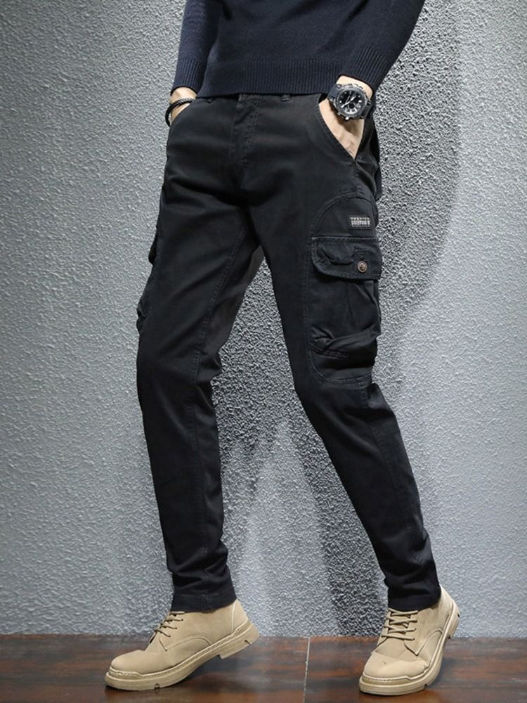 Plain Pocket Four Seasons Fashion Casual Byxor