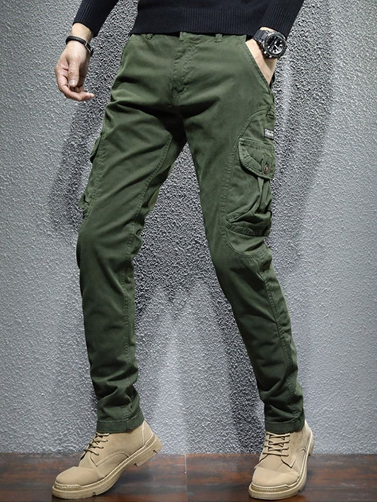 Plain Pocket Four Seasons Fashion Casual Byxor
