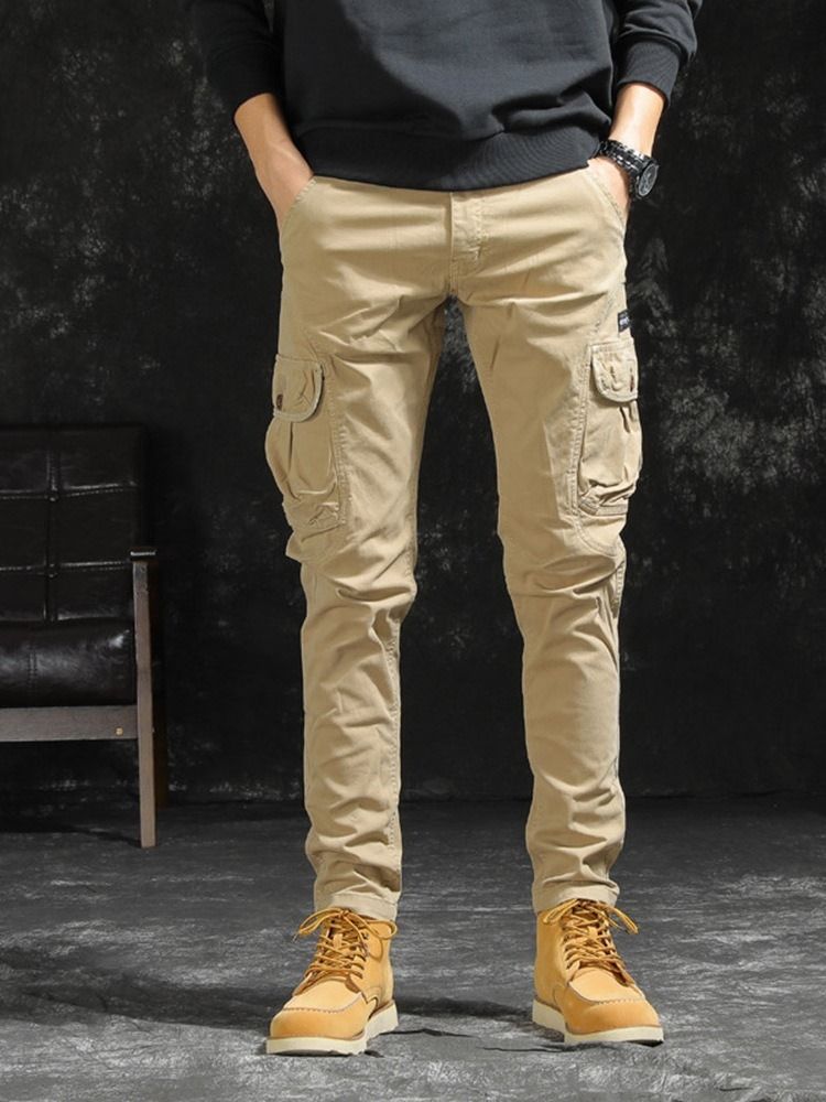 Plain Pocket Four Seasons Fashion Casual Byxor