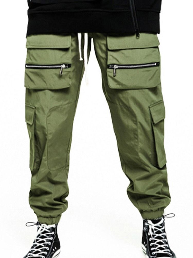 Plain Pocket Mid Waist Four Seasons Herr Casual Byxor