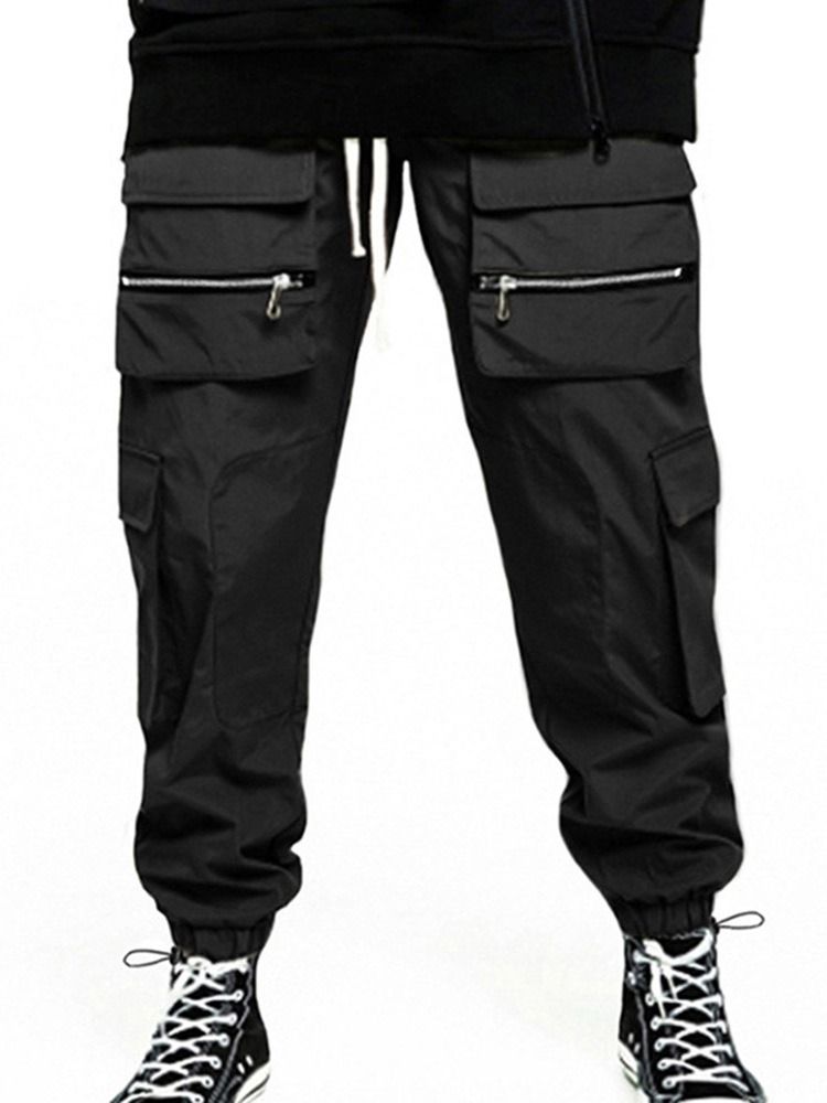 Plain Pocket Mid Waist Four Seasons Herr Casual Byxor