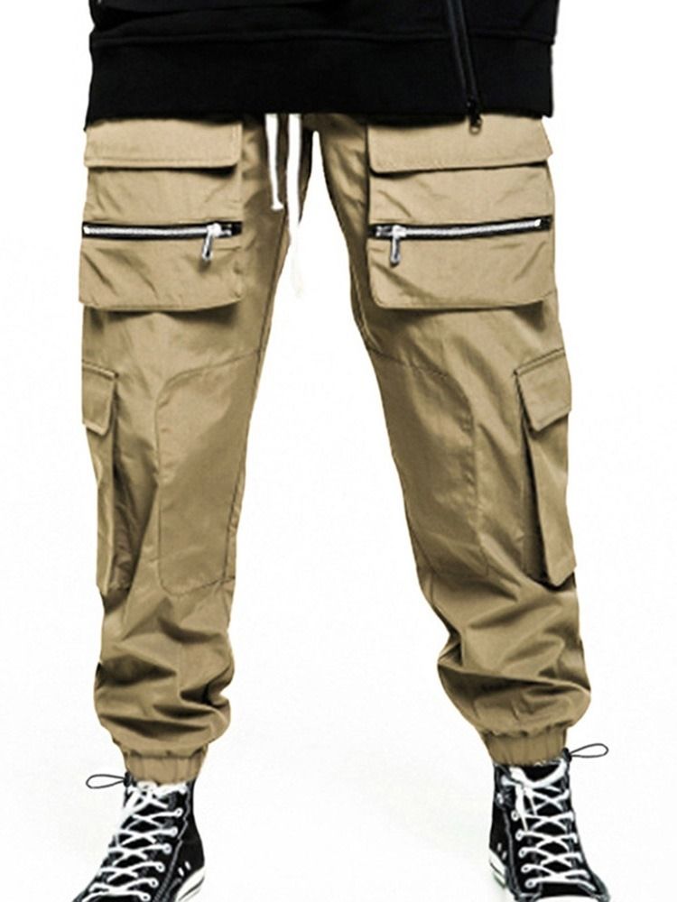 Plain Pocket Mid Waist Four Seasons Herr Casual Byxor