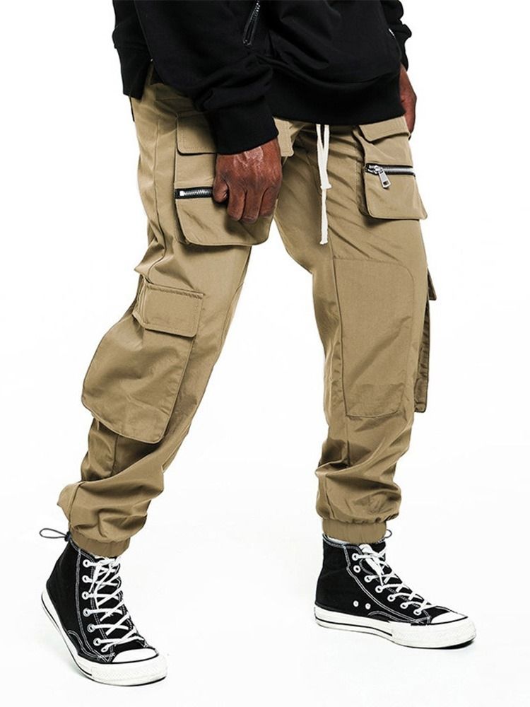 Plain Pocket Mid Waist Four Seasons Herr Casual Byxor