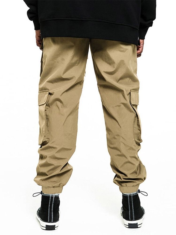 Plain Pocket Mid Waist Four Seasons Herr Casual Byxor
