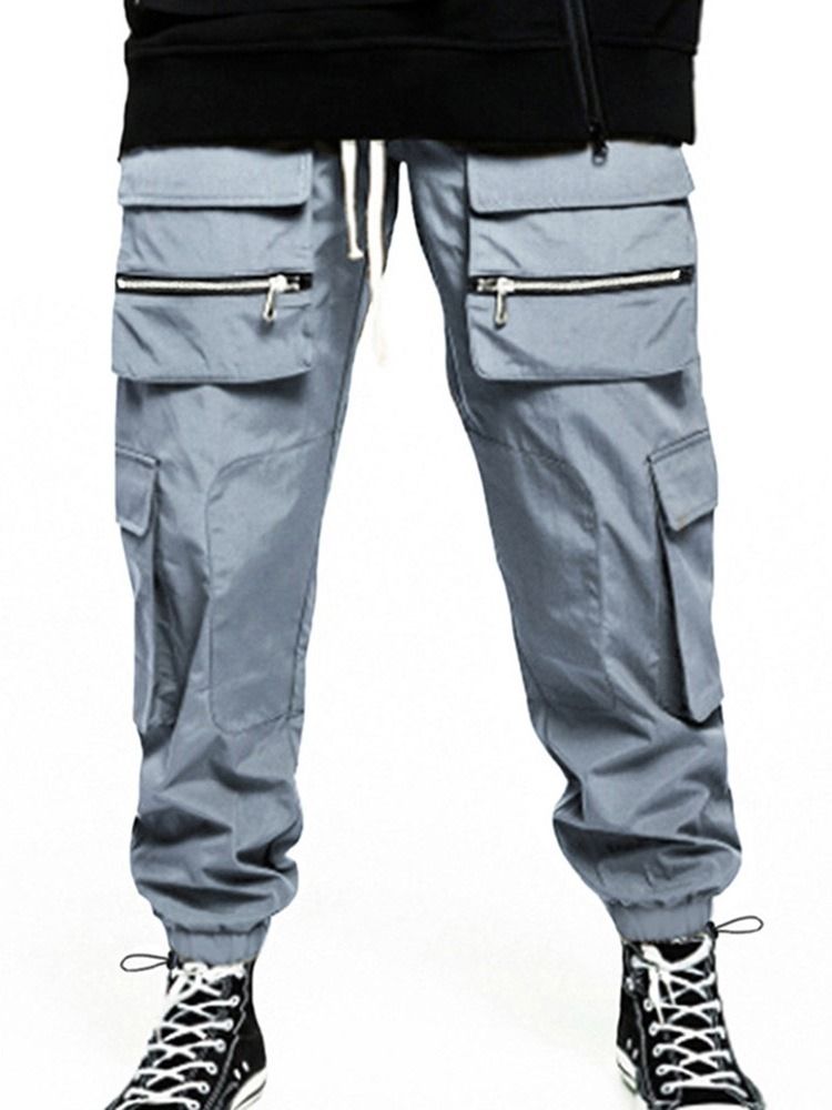 Plain Pocket Mid Waist Four Seasons Herr Casual Byxor
