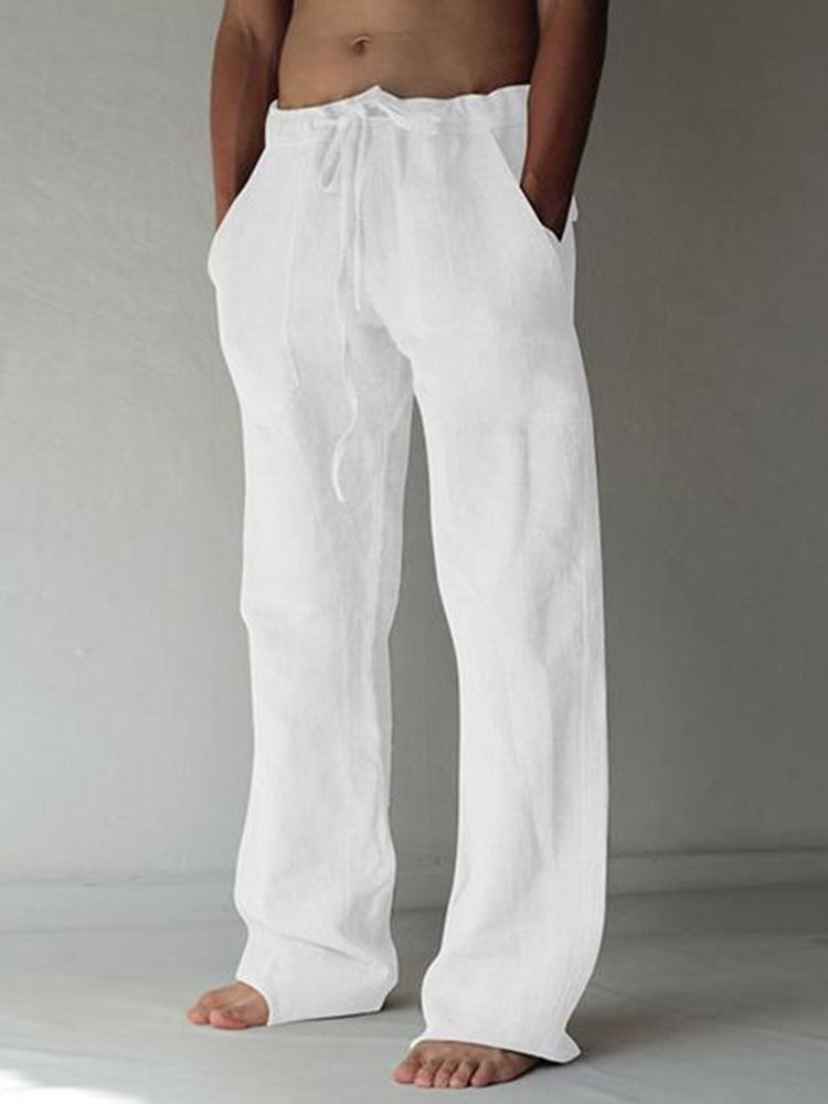 Plain Pocket Mid Waist Lace-Up Herr Casual Byxor