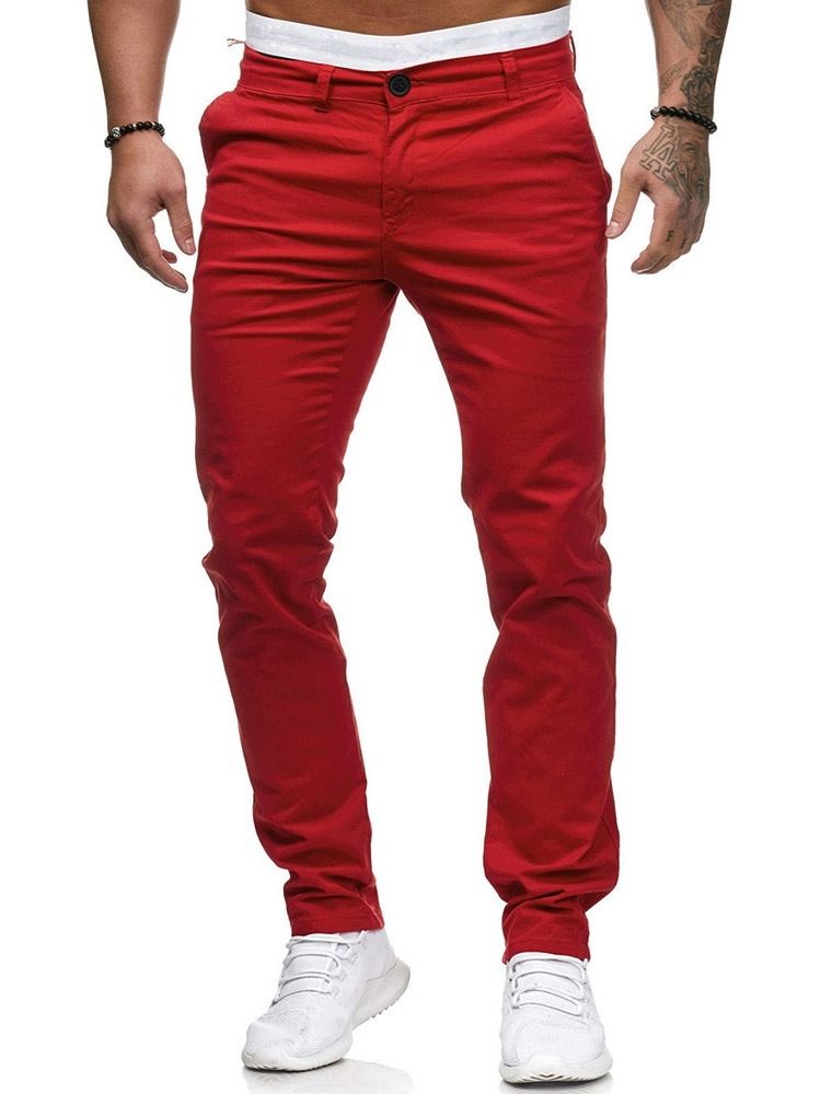 Plain Pocket Rak Dragkedja Herr Casual Byxor