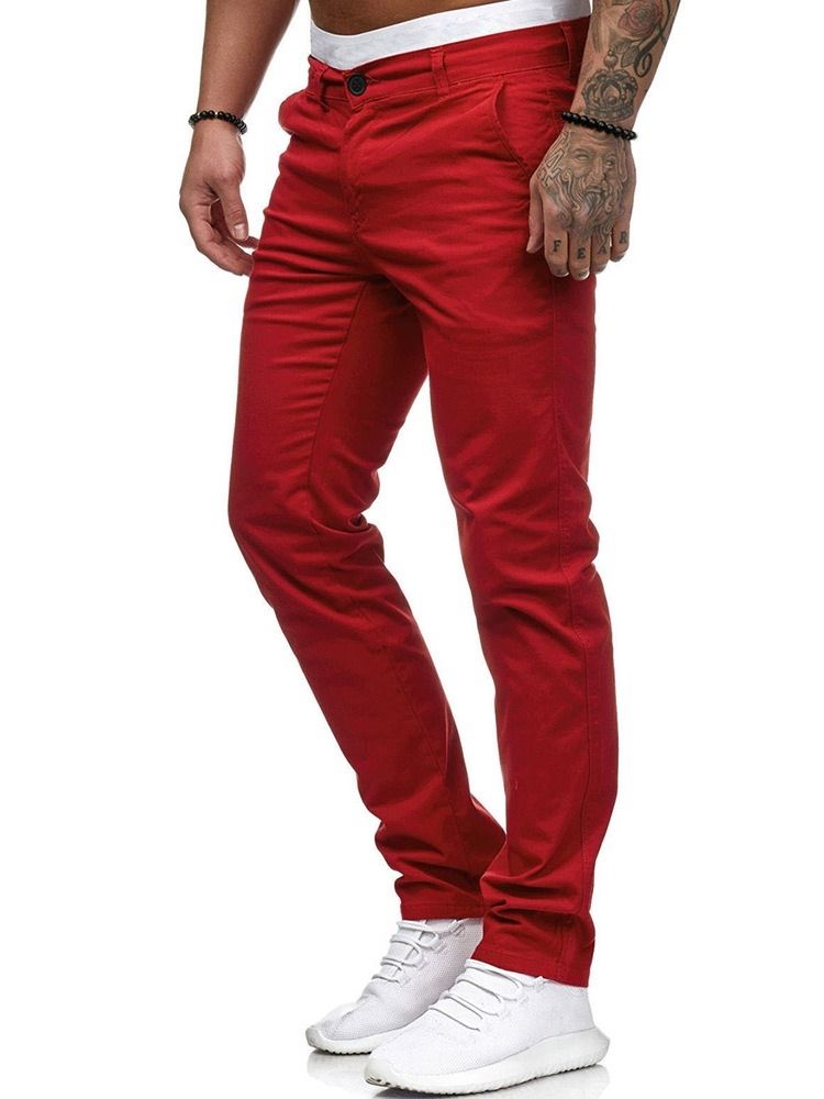 Plain Pocket Rak Dragkedja Herr Casual Byxor