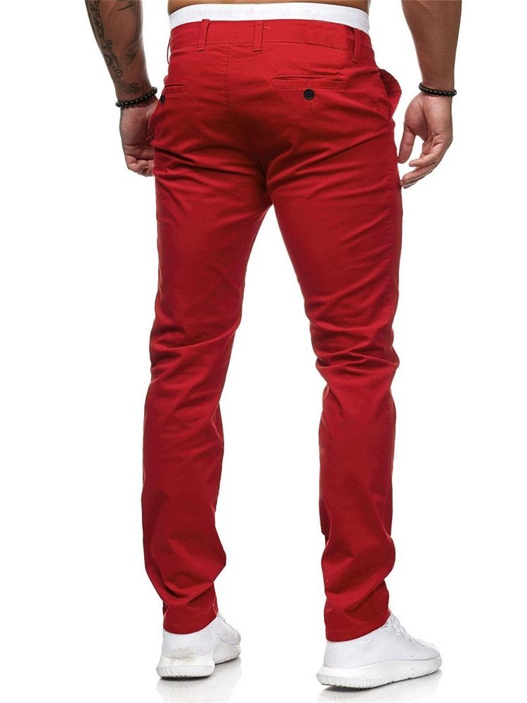 Plain Pocket Rak Dragkedja Herr Casual Byxor