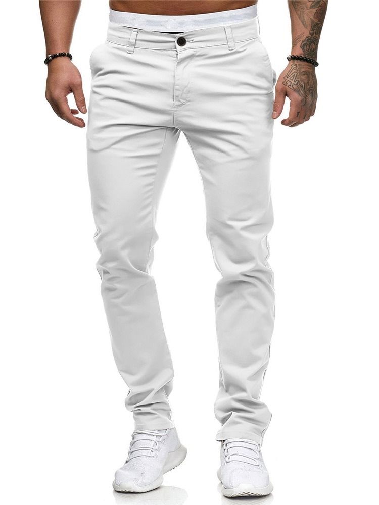Plain Pocket Rak Dragkedja Herr Casual Byxor