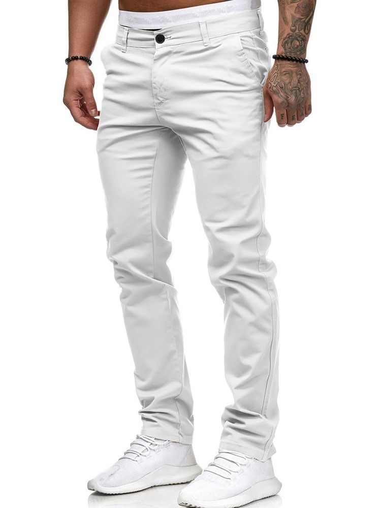 Plain Pocket Rak Dragkedja Herr Casual Byxor