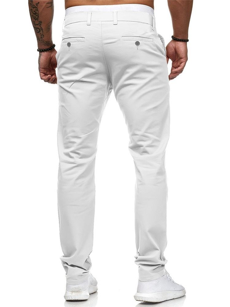 Plain Pocket Rak Dragkedja Herr Casual Byxor