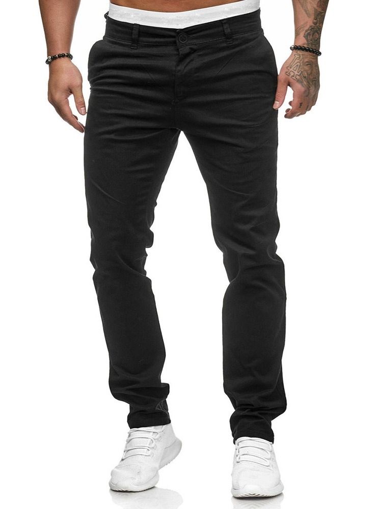 Plain Pocket Rak Dragkedja Herr Casual Byxor