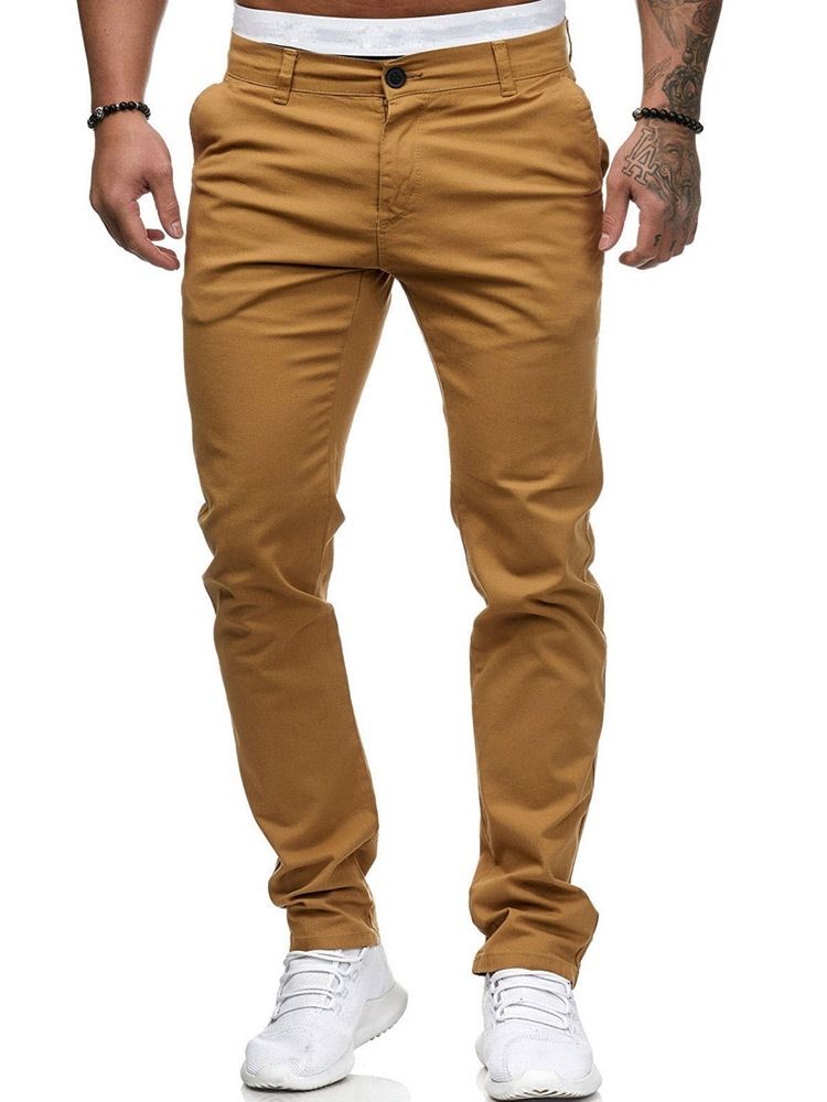 Plain Pocket Rak Dragkedja Herr Casual Byxor