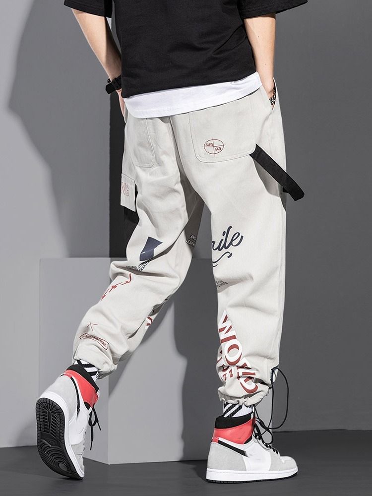 Pocket Letter Casual Mid Waist Casual Byxor