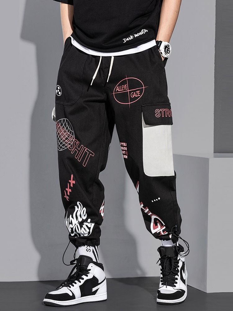Pocket Letter Casual Mid Waist Casual Byxor