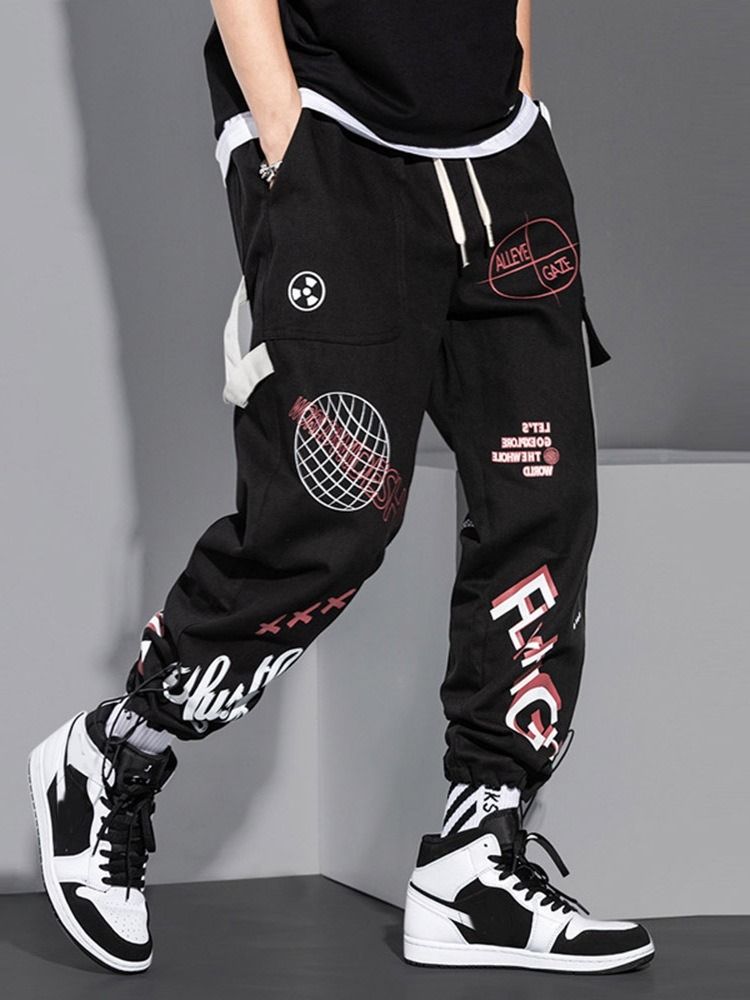 Pocket Letter Casual Mid Waist Casual Byxor