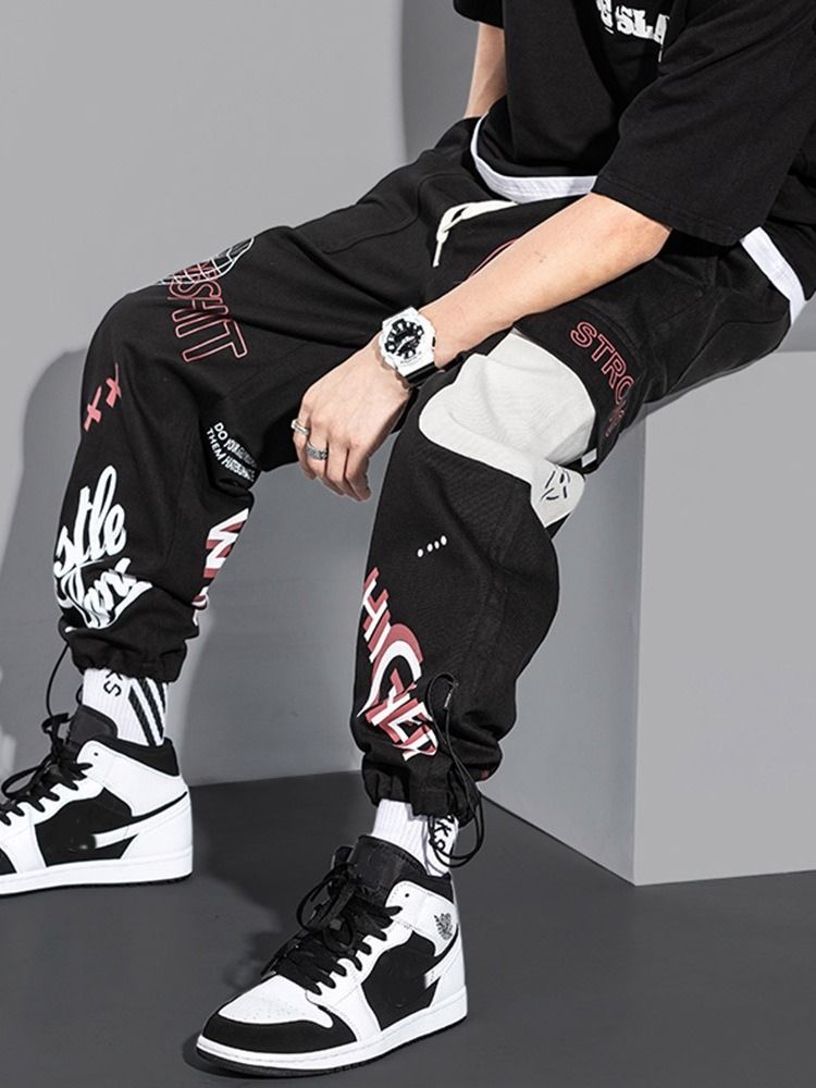Pocket Letter Casual Mid Waist Casual Byxor