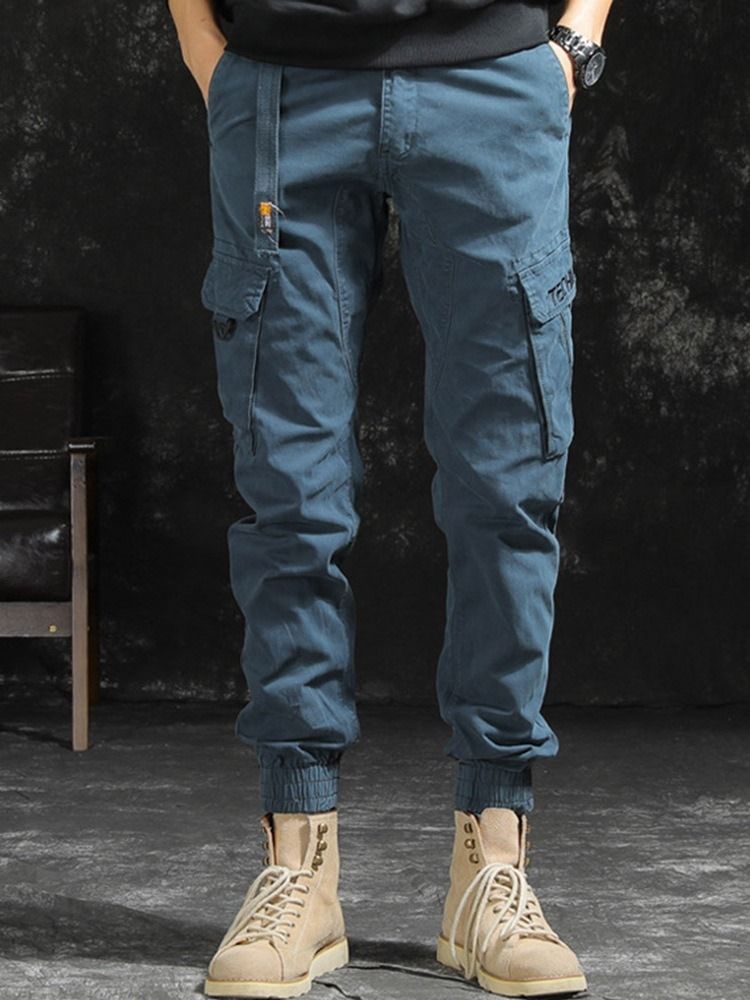 Pocket Plain Fashion Mid Waist Casual Byxor