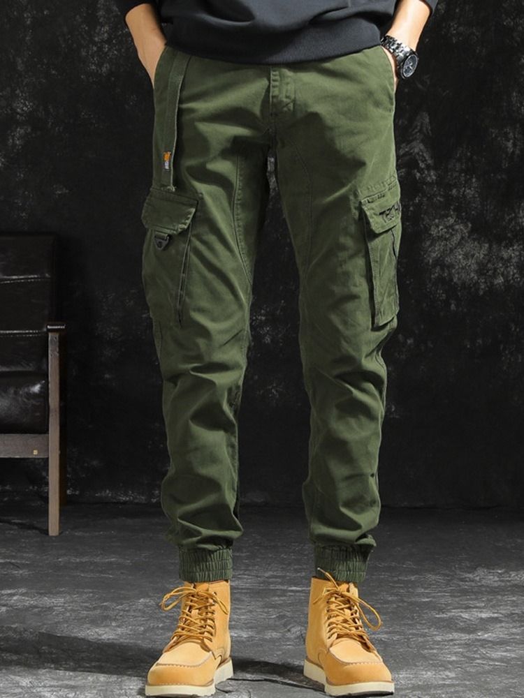 Pocket Plain Fashion Mid Waist Casual Byxor