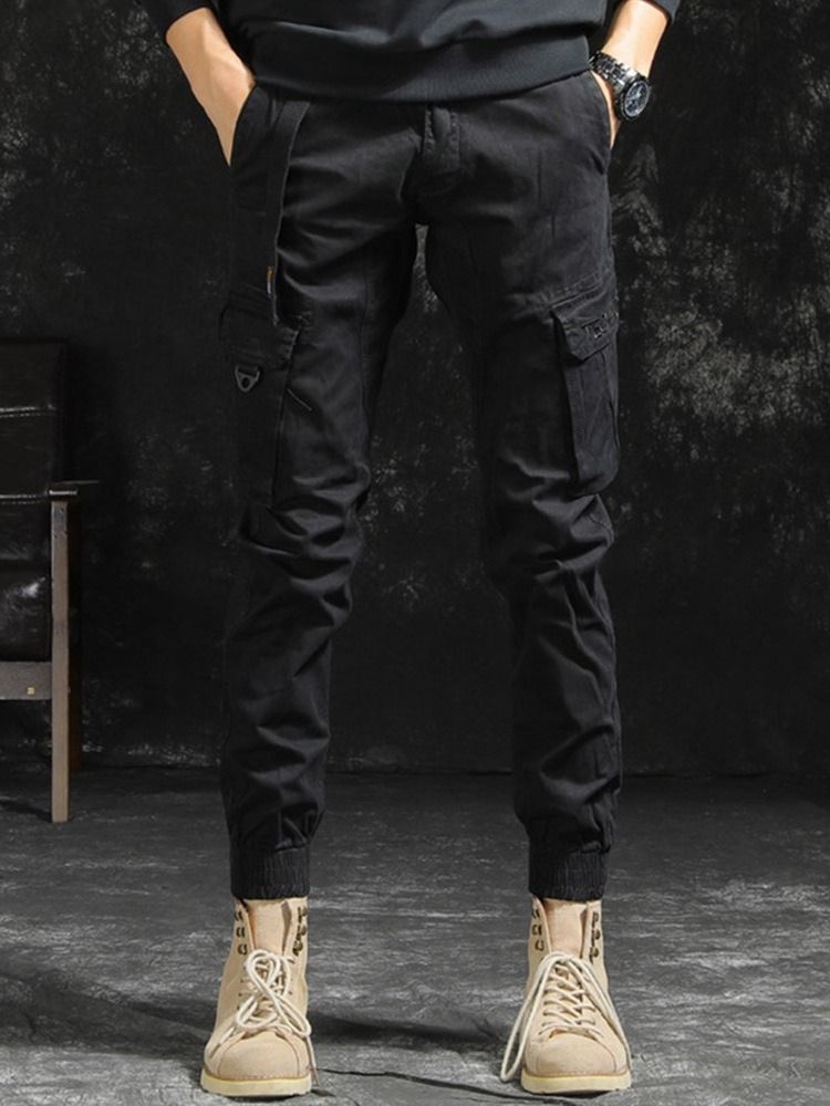 Pocket Plain Fashion Mid Waist Casual Byxor