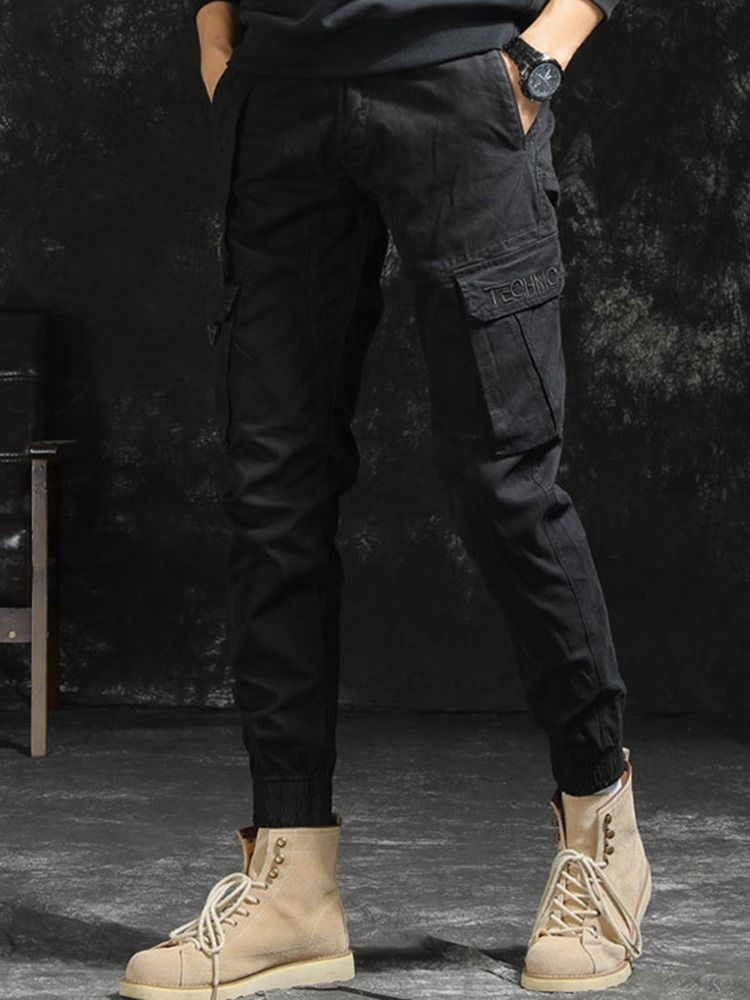 Pocket Plain Fashion Mid Waist Casual Byxor