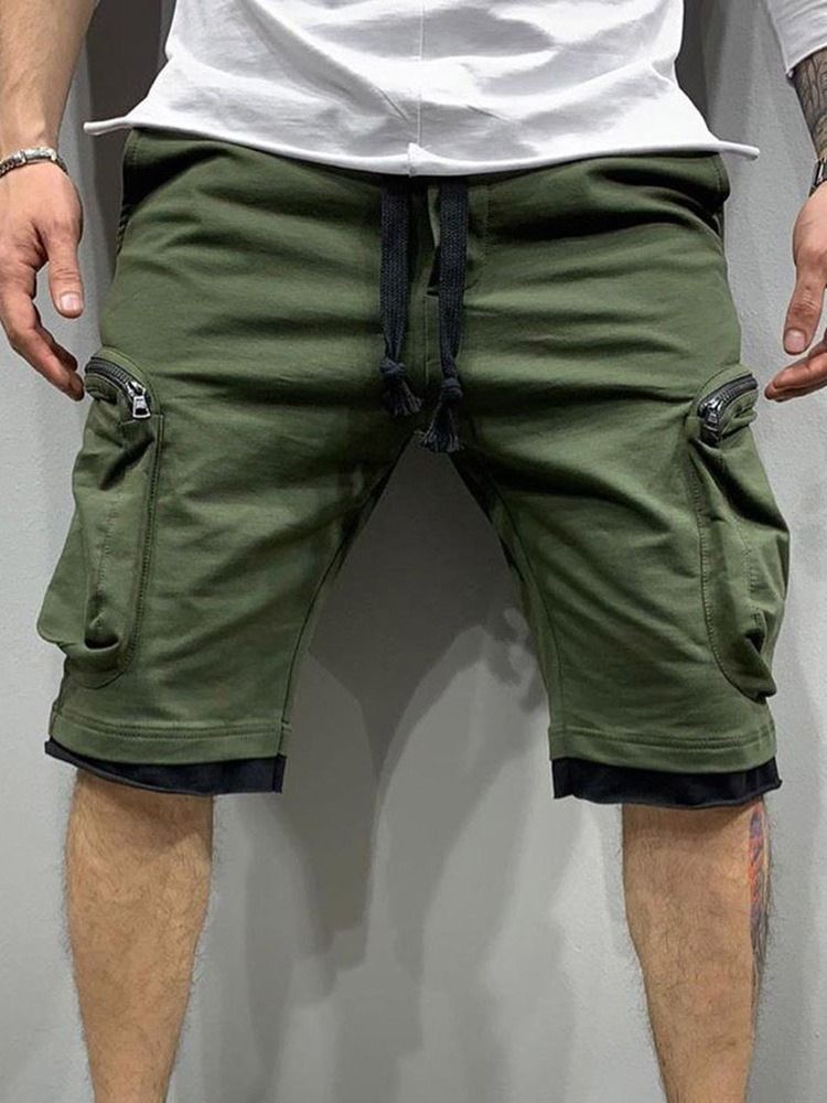 Pocket Rak Color Block Hip Hop Mid Waist Casual Byxor