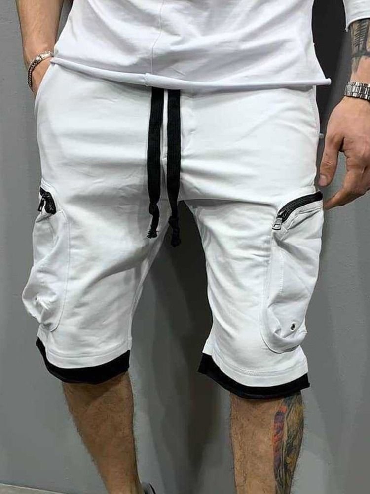 Pocket Rak Color Block Hip Hop Mid Waist Casual Byxor