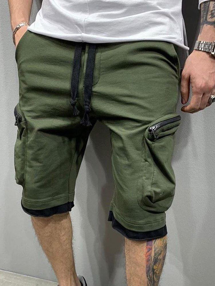 Pocket Rak Color Block Hip Hop Mid Waist Casual Byxor