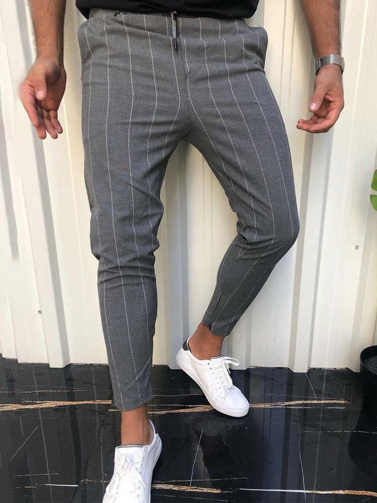 Pocket Stripe Ankel Lång Herr Casual Pencil Byxor