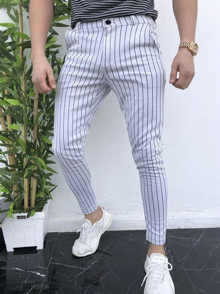Pocket Stripe Herr Casual Pencil Byxor