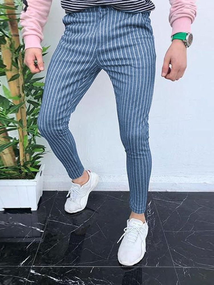 Pocket Stripe Herr Casual Pencil Byxor