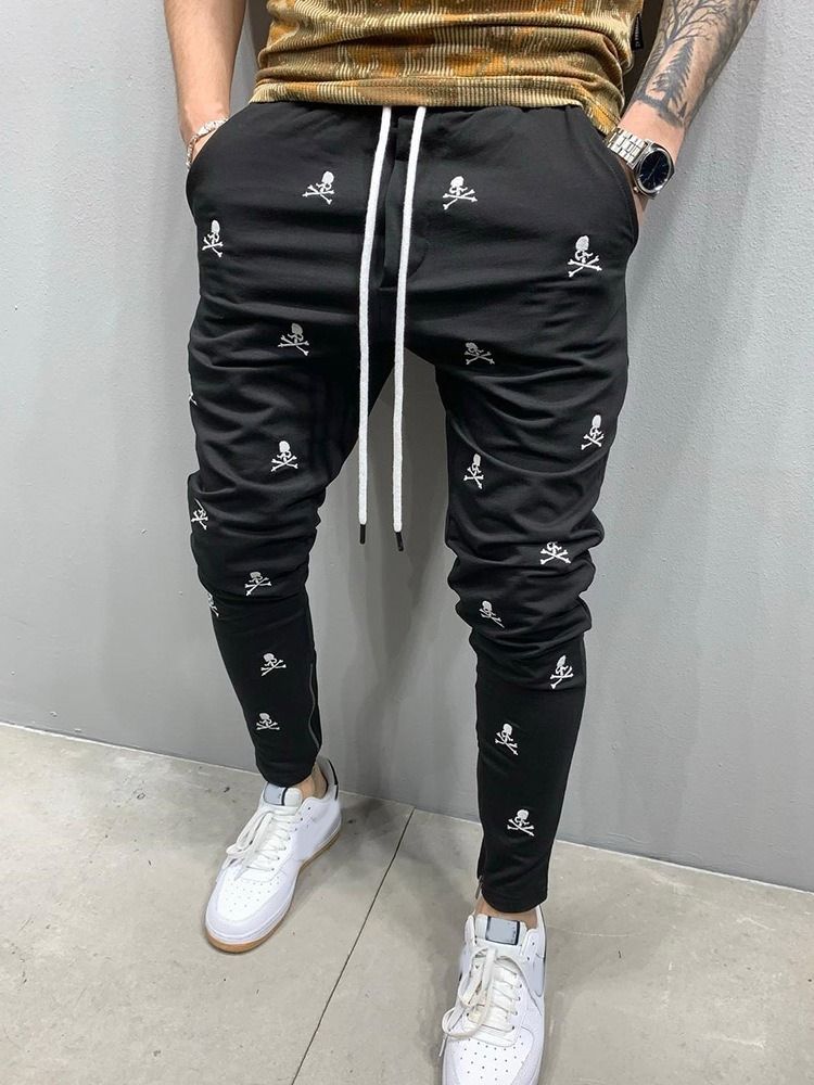 Print Skull Lace-Up Herr Casual Byxor