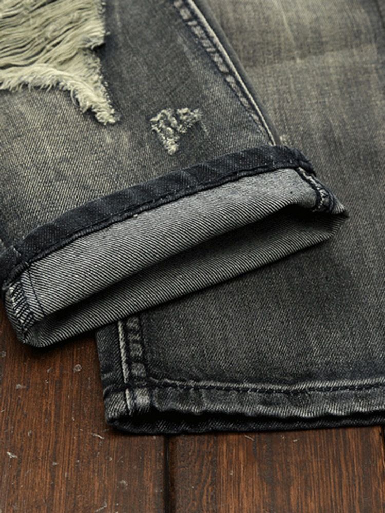Raka Denim Hål Medalj Patch Unika Herrbyxor