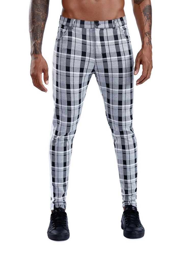 Rutig Patchwork Pencil Pants Europeiska Fyra Säsonger Casual Pants