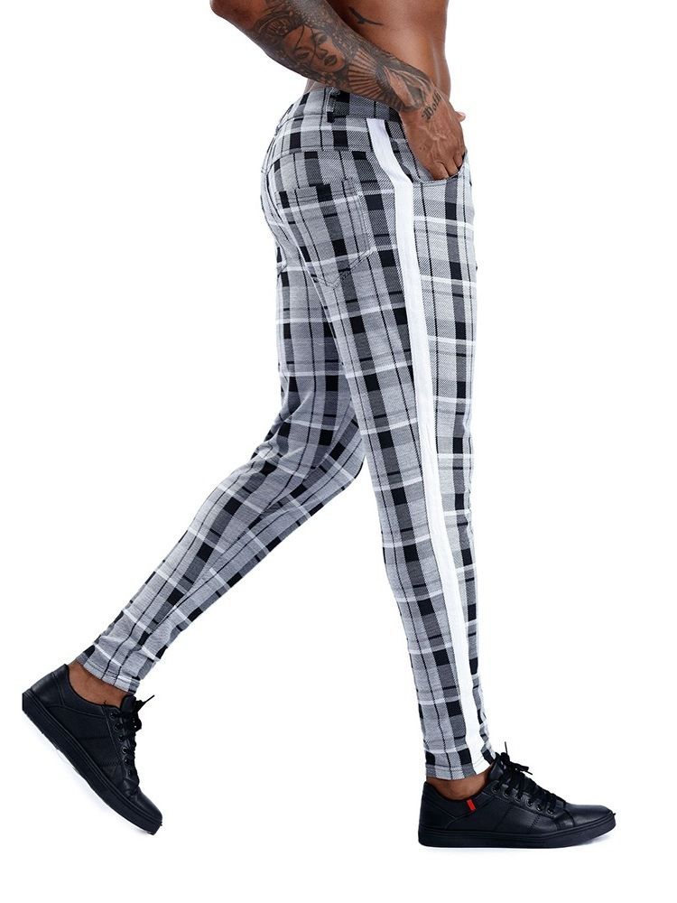 Rutig Patchwork Pencil Pants Europeiska Fyra Säsonger Casual Pants
