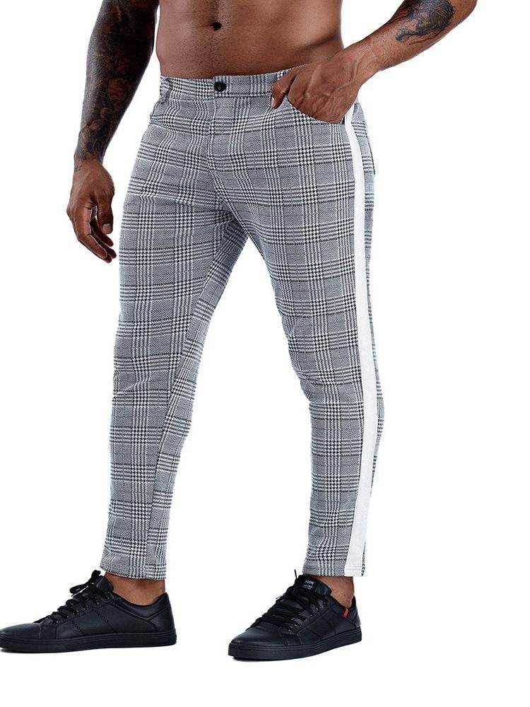 Rutig Patchwork Pencil Pants Europeiska Fyra Säsonger Casual Pants