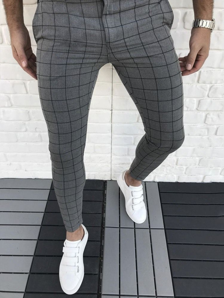 Rutig Pencil Pants Dragkedja Four Seasons Casual Pants