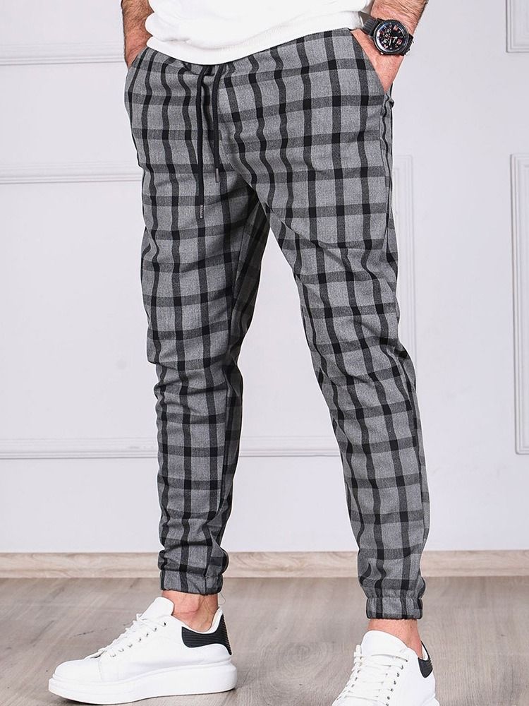 Rutig Pencil Pants Pocket Herr Casual Byxor