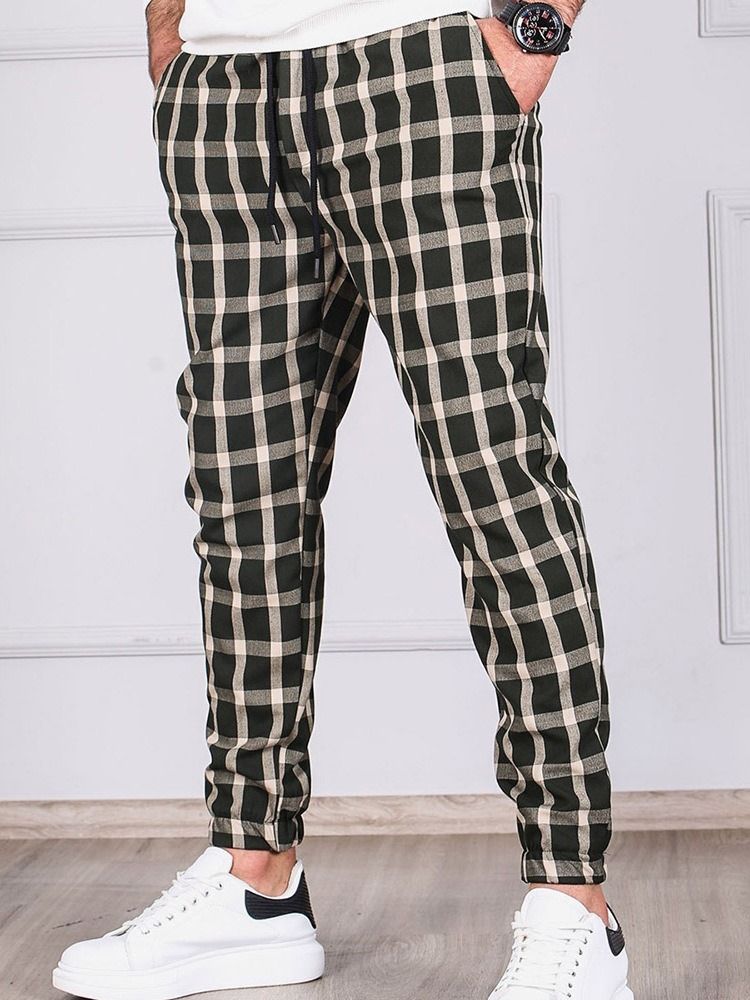 Rutig Pencil Pants Pocket Herr Casual Byxor