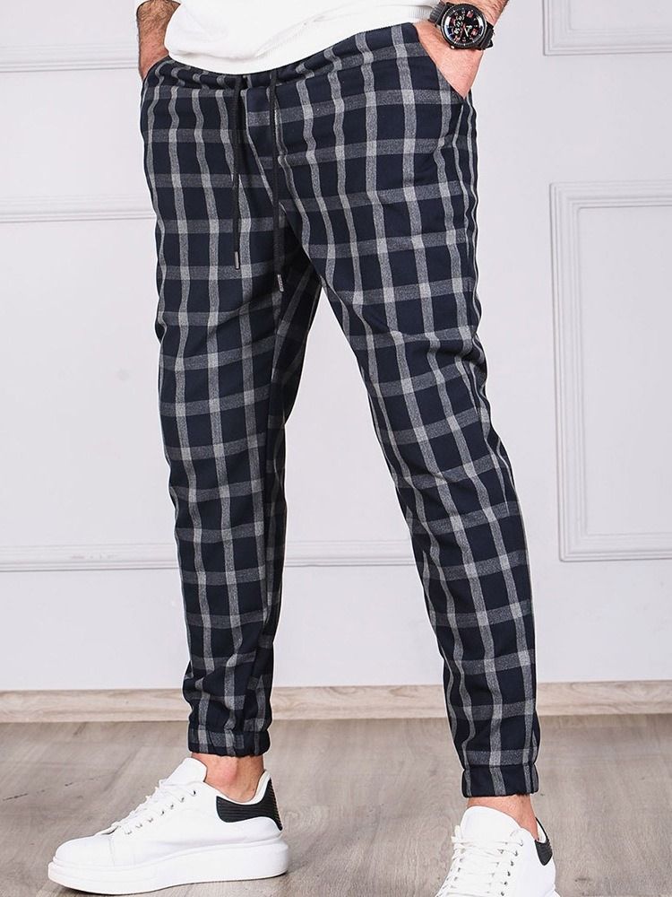 Rutig Pencil Pants Pocket Herr Casual Byxor