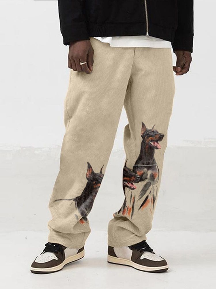 Skriv Ut Raka Djur Höst Mid Midja Casual Byxor