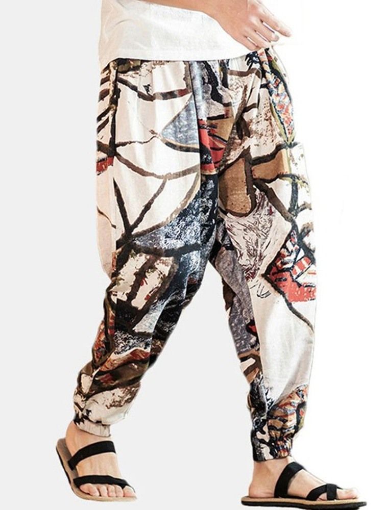 Skriv Ut Tunna Casual Casual Casual Casual Herrbyxor Med Snörning