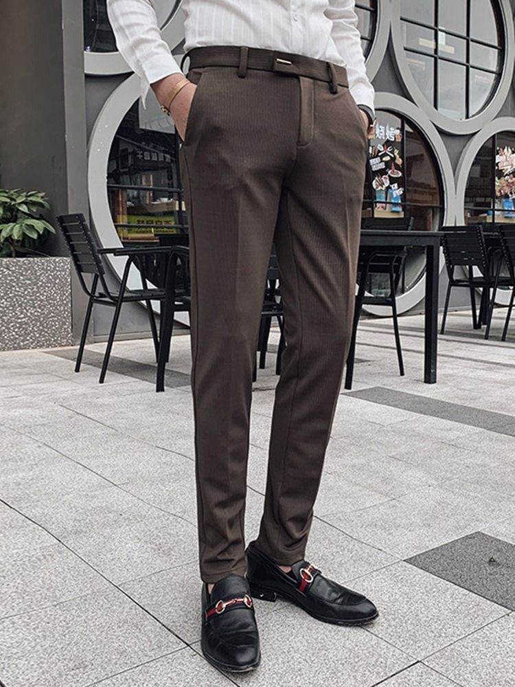 Stripe Full Längd Slim Mid Waist Blazer Byxor För Män