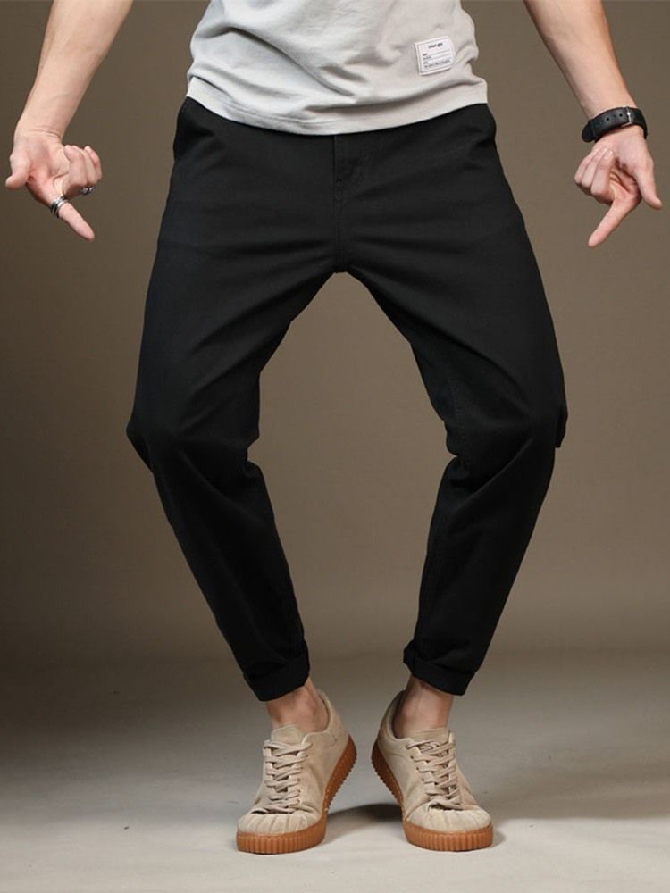 Tunn Plain Color Pocket Dragkedja Herr Casual Byxor