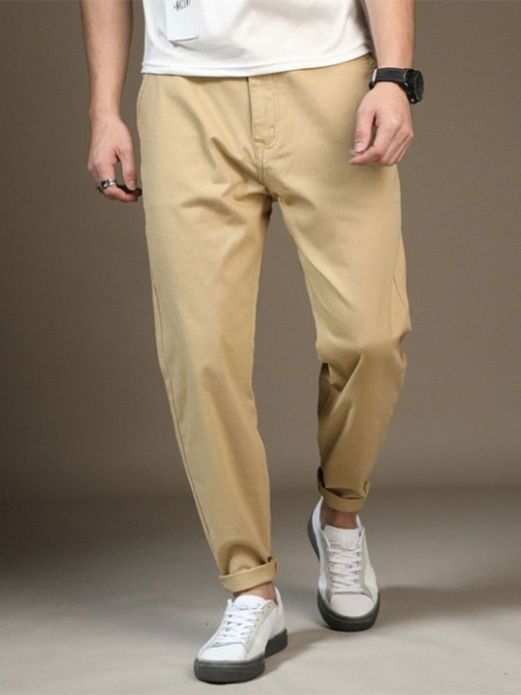 Tunn Plain Color Pocket Dragkedja Herr Casual Byxor