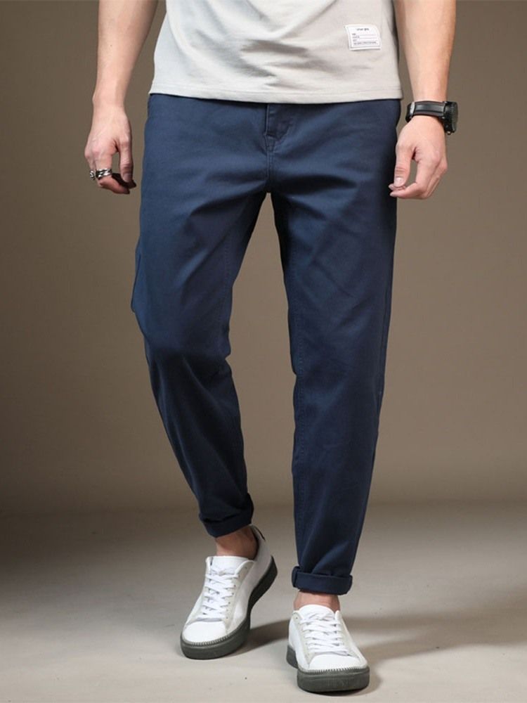 Tunn Plain Color Pocket Dragkedja Herr Casual Byxor