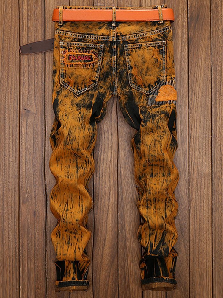 Unika Denim Hål Ficklappade Casual Herrbyxor