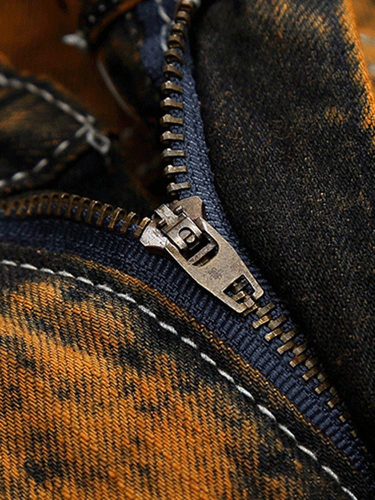 Unika Denim Hål Ficklappade Casual Herrbyxor